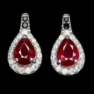925 Sterling Silver Earrings Pear Ruby 8x6mm Spinel Natural Gemstone Jewelry - Picture 1 of 13