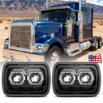 Pair H6054 7x6" LED Headlights for International Harvester 9200i 9400i SBA 9900i - Image 1 of 4