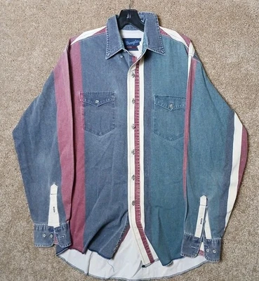 Vintage Wrangler Brushpopper Shirt Men’s Size 16 - 36 Button Up Red White Blue - Image 1 of 4