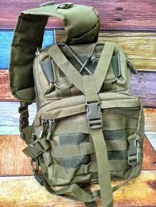 Mochila táctica verde ~ Bandolera al aire libre senderismo Molle bolso ~ bolsillos hebillas - Imagen 1 de 15