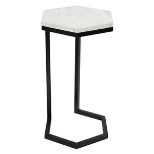 Hexagon Marble Side Table 22 inch Height Made of Marble and Iron - Set of 1