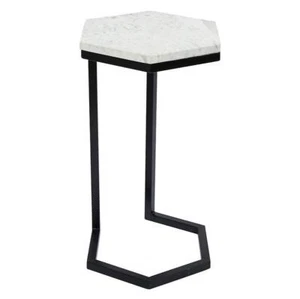 Hexagon Marble Side Table 22 inch Height Made of Marble and Iron - Set of 1 - Picture 1 of 1