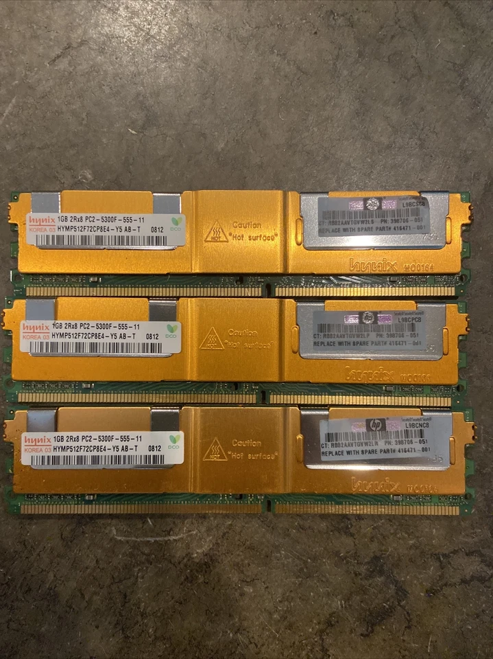 3GB Hynix HYMP512F72CP8E4-Y5  3X1GB PC2-5300F-555-11 P/N: 398706-051 - Image 1 of 2