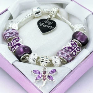 ENGRAVED Gifts For Girls Purple Bracelet Personalised Womens Jewellery Gifts Box - Picture 1 of 2