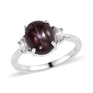5.65ctw Star Ruby & Zircon Ring Platinum Plated Sterling Silver Size 8 - Picture 1 of 6
