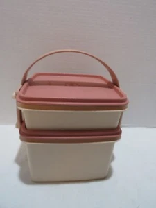 VTG TUPPERWARE LUNCH CONTAINER SET W/HANDLE & 2 CONTAINERS W/LIDS/ROSE - Picture 1 of 10