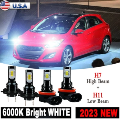 For Hyundai Elantra GT 2013-2017 6000K LED H7 high+ H11 low beam Bulbs Combo 4pc - Image 1 of 4
