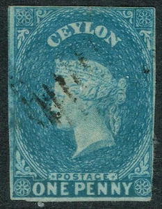 1857 Ceylon SG2 1d Deep Turquoise-Blue VGU Ex Lionheart - Picture 1 of 1