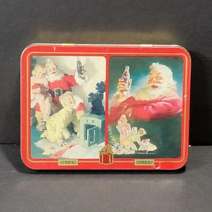 1996 Vintage Christmas Playing Cards 2 Sealed Decks In Santa Tin Nostalgia USA - Picture 1 of 6