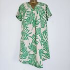 NEW Ex ROMAN 10-22 Green Beige Leaf Printed Tunic Shift Dress