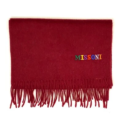 MISSONI Hombres Mujeres Lana Flecos Bufanda Multicolor Logo Negro Gris Rojo Foto 1 de 2