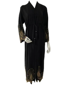 Damen offener Regenschirm Abaya/Jilbab/Maxi/Kleid in schwarz/gold Strass 52,54,56,58 - Bild 1 von 7