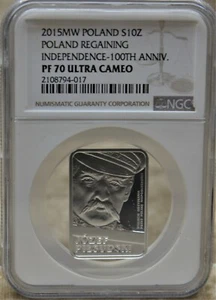 2015 MW POLAND 10 ZLOTYCH REGAING INDEPENDECE 100TH ANNIV. NGC PF 70 ULTRA CAMEO - Picture 1 of 5