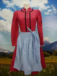 Langarm Dirndl Vintage Feinmuster Samtstreifen Trachtenkleid und Schürze Gr.38 - Bild 1 von 6