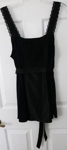 Women's Junior's Camisole Tank Top Black Lace Straps Belt Pleats Size L Merona - Picture 1 of 18