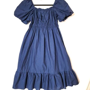 Abito midi donna Dizzy Lizzie taglia L maniche a sbuffo elastico in vita blu navy - Foto 1 di 11