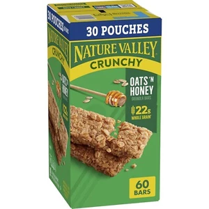 Barras de granola Nature Valley Crunchy Oats 'N Honey desayuno bocadillo 30 bolsas - Imagen 1 de 4