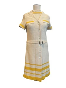 Vintage Cabot 1950s Union Made Shift Dress Ivory Yellow 2Piece 12 Jackie Kennedy - Picture 1 of 7