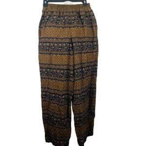 Jones New York Floral Silk Palazzo Pants Size 4 Black & Brown -Elastic Waist - Picture 1 of 14
