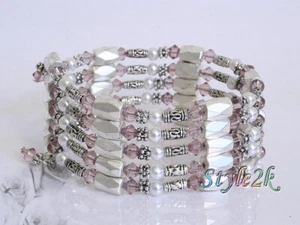 Weiß Magnet Halskette Armband Lila Kristall 36" Fußkettchen Hals Kragen Fußkettchen  - Bild 1 von 3