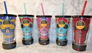 💡NEW LOT OF 5 Cool Gear Pop Lights Sugar Skull Day the Dead 18oz Tumblers LED💡 - Picture 1 of 14