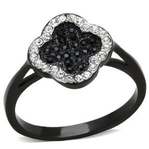 CLEARANCE----BLACK STAINLESS STEEL BLACK AND CLEAR CRYSTAL FASHION RING SZ 5 -10 - Picture 1 of 4