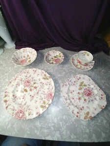 ANTIQUE JOHNSON BROS ROSE CHINTZ extra piecs one setting w/ some chip pcs - Picture 1 of 10