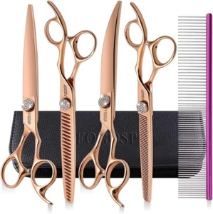 FOGOSP Lot 5 Titanium Dog Grooming Scissors Curved Thinning Straight Shears 440C - Picture 1 of 15