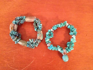 Unknown Age Likely Contemporary Pair of Stretchy Turquoise Bracelets - Picture 1 of 6