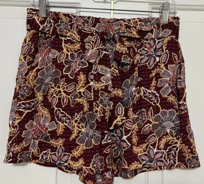 NUEVO CON ETIQUETAS Jessica Simpson Talla M Rojo Oro Floral Pull On Pantalones Cortos Mujer Foto 1 de 4