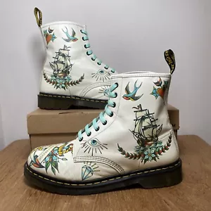 Dr Martens Docs Dms 1460 Pascal Louie Tattoo Art Skull Leather Boots UK 12 VGC - Picture 1 of 20