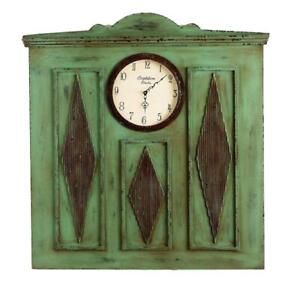Cottage Chic Blue Green 42'' Wall Clock Architectural Carved Wood Rustic