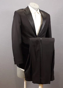 Bolzano Men's Black 2 Piece Suit TUX 2 Btn 36R Pleated Fronts 30" Waist - Picture 1 of 12