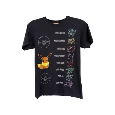 Pokemon Eevee & Evolutions Black Graphic T-Shirt Youth Size Small S - Image 1 of 4