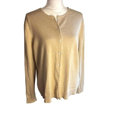 Lands End Womens Cardigan Sweater Sz XL Beige Long Sleeves Button Up Casual Work - Image 1 of 4