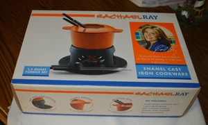 RACHAEL RAY - 1.5 QUART FONDUE SET ORANGE ENAMEL CAST IRON COOKWARE - Picture 1 of 4