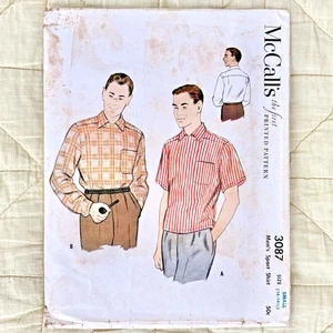 Vintage Mens 1950s Sport Button Dress Shirt Pattern McCalls MCM 1954 Small - Picture 1 of 3