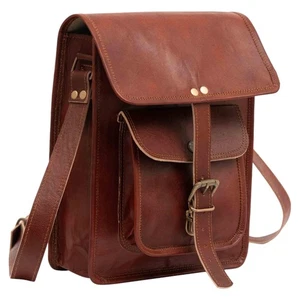 Bolso Mensajero Pequeño de Cuero Marrón de 11" Bolso de Hombro Bandolera Vintage Messeng... - Imagen 1 de 9