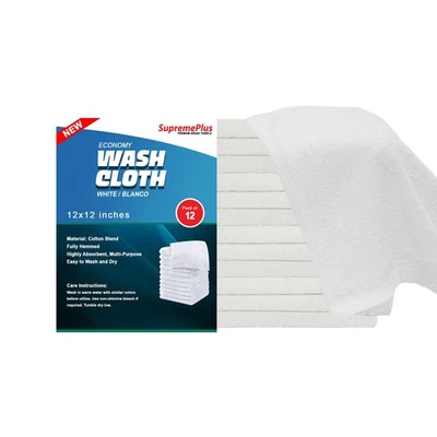 SUPREMEPLUS New White Terry Washcloth Towels - Cleaning Rags 12x12 for Home, Spa, Auto, Gym
