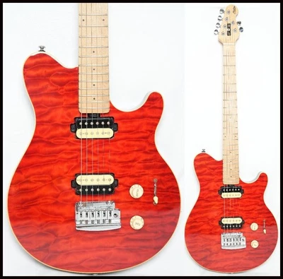 *CLEAN* Sterling by Musicman S.U.B AXIS AX3 Trans Red Quilted Maple Top 3.25kg - Image 1 of 4
