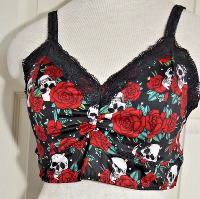 Torrid Curves Black Red Roses Skull Bralette Lingerie Size 1 XL 14-16 - Image 1 of 4