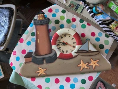 Reloj Batería Faro Madera Casa Luz 16.5" X 12" Pulgadas Náutico  Foto 1 de 4