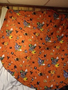 Vintage Cloth Round Tablecloth Halloween 70” Witch, Ghost, Cat Haunted Houses VG - Picture 1 of 8