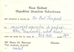 Rumänien, 1983, Vintage Ausstellung Einladung - Tschechoslowakei Kulturhaus - Bild 1 von 1