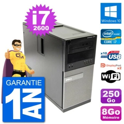 PC Tour Dell 7010 Intel Core i7-2600 RAM 8Go Disque Dur 250Go Windows 10 Wifi - Bild 1 von 3