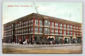 Midland Hotel Hutchinson Kansas Pferd Buggy Menschen Makler Vintage DB c1911 Postkarte - Bild 1 von 6