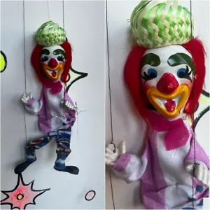 Vintage 60s 70s | Clown Puppet Mexican Handmade Creepy Cute Marionette - Picture 1 of 3