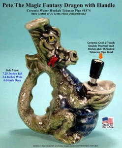 Classic 70s Style Pete Magic Dragon Ceramic Rumph Water Hookah Tobacco Bong Pipe - Picture 1 of 8