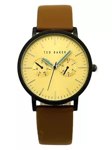 Ted Baker TE10009249 Round Black Multi-Function Gold Dial Leather Watch TE1094 - Picture 1 of 21