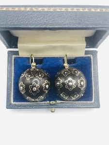 Viktorianische Piqué Ohrringe Intarsien mit 9 kt Gold und Silber Gold Haken R132 - Bild 1 von 6